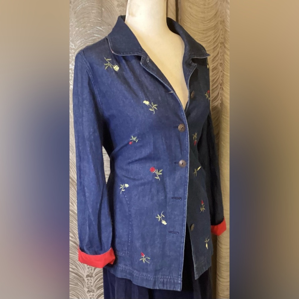 Blue Floral Embroidered Jean Jacket